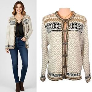 VTG C&B Fair Isle Nordic Cardigan Sweater L Hook Clasp Grandmacore